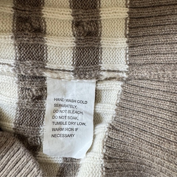 Jeanne Pierre Sweater Women's M Striped Cable Knit Turtleneck Brown White Fall - Picture 6 of 6